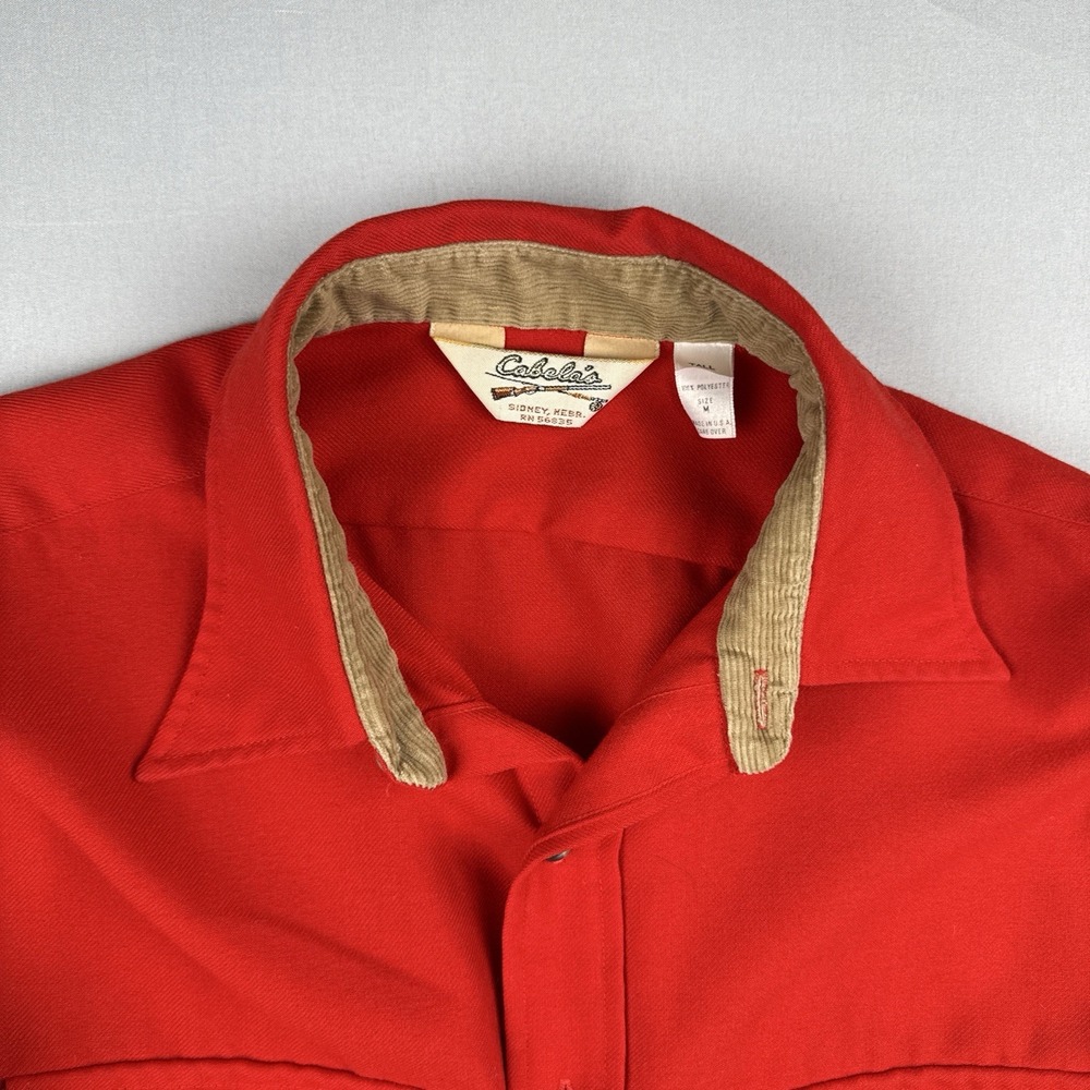 Vintage 80s Cabelas Button Up Hunting Shirt Medium Red USA Made - Picture 6 of 14